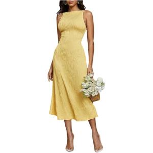 image:imageFloerns Womens Elegant Sleeveless Ribbed Knit Mock Neck Bodycon Slit Midi Cami DressYellow