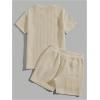 image:imageFloerns Mens 2 Piece Outfits Cable Knit Letter Patched Crewneck Tee and Shorts SetsKhaki