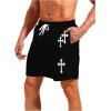 image:imageFloerns Mens Cross Print Track Shorts Drawstring Waist Athletic Casual ShortsBlack
