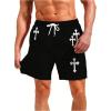 image:imageFloerns Mens Cross Print Track Shorts Drawstring Waist Athletic Casual ShortsBlack