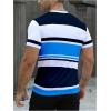 image:imageFloerns Mens Striped Print Color Block Short Sleeve T Shirt Crewneck Summer Tee ShirtsBlack and Blue