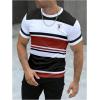 image:imageFloerns Mens Striped Print Color Block Short Sleeve T Shirt Crewneck Summer Tee ShirtsBlack and Red