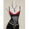 image:imageFloerns Womens 2 Piece Sheer Mesh Spaghetti Strap Y2k Cami Top with Lace BraletteBlack