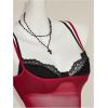 image:imageFloerns Womens 2 Piece Sheer Mesh Spaghetti Strap Y2k Cami Top with Lace BraletteRed and Black
