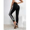 image:imageFloerns Womens Colorblock High Waist Contrast Sequin Leggings Running Yoga Workout PantsBlack