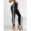 image:imageFloerns Womens Colorblock High Waist Contrast Sequin Leggings Running Yoga Workout PantsBlack