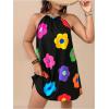 image:imageFloerns Womens Plus Size Boho Floral Halter Dress A Line Vacation Short DressesBlack Multi