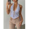 image:imageFloerns Womens Y2k Striped Tie Front Halter Tops Backless Going Out Tank TopsBlue