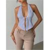 image:imageFloerns Womens Y2k Striped Tie Front Halter Tops Backless Going Out Tank TopsBlue