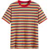 image:imageFloerns Mens Rainbow Stripe Crew Neck Tee Shirts Short Sleeve Ribbed Knit Tee TopsStriped Rainbow