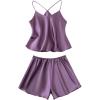 image:imageFloerns Womens 2 Piece Pajama Sets Satin Sleeveless V Neck Cami Top and Shorts Pj SetsPurple