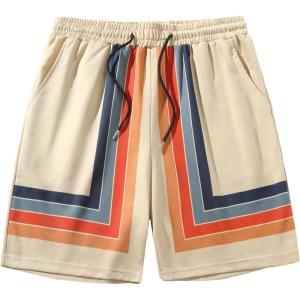 image:imageFloerns Mens Colorblock Striped Drawstring Shorts Wide Leg Casual Short with PocketsKhaki Multi