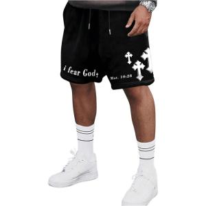 image:imageFloerns Mens Cross Print Drawstring Waist Track Shorts Loose Summer ShortsBlack