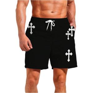 image:imageFloerns Mens Cross Print Track Shorts Drawstring Waist Athletic Casual ShortsBlack