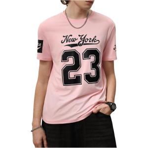 image:imageFloerns Mens Jersey Letter Print Graphic Oversized T Shirt Short Sleeve Crewneck Casual Football Jersey ShirtsLight Pink