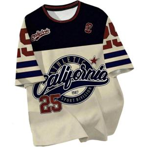 image:imageFloerns Mens Jersey Letter Print Graphic Oversized T Shirt Short Sleeve Crewneck Casual Football Jersey ShirtsMulti Black Red