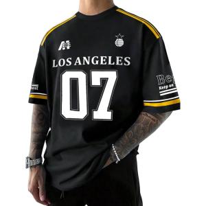 image:imageFloerns Mens Jersey Letter Print Graphic Oversized T Shirt Short Sleeve Crewneck Casual Football Jersey ShirtsMulticolor