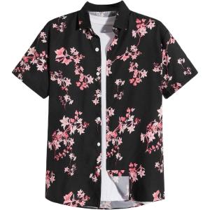 image:imageFloerns Mens Striped Shirts Casual Short Sleeve Button Down ShirtsBlack Floral