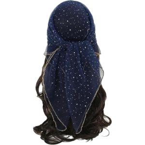 image:imageFloerns Womens Sequin Mesh Sheer Bandana Square Head Scarves Hair Wrap Neck Glitter Head ScarfDark Blue Rhinestone