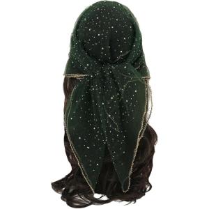 image:imageFloerns Womens Sequin Mesh Sheer Bandana Square Head Scarves Hair Wrap Neck Glitter Head ScarfDark Green Rhinestone