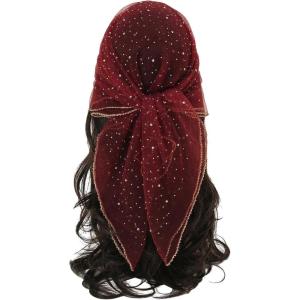 image:imageFloerns Womens Sequin Mesh Sheer Bandana Square Head Scarves Hair Wrap Neck Glitter Head ScarfRose Red