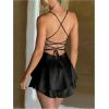 image:imageFloerns Womens Backless Stain Spaghetti Strap Cowl Neck Bodycon Mini Party Cami DressBlack
