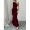 image:imageFloerns Womens Elegant One Shoulder Maxi Dress Fishtail Bodycon Formal Wedding Guest DressesBurgundy