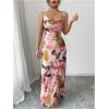image:imageFloerns Womens Floral Sleeveless Cami Maxi Dress Elegant Criss Cross Draped Cocktail DressesPink Multi