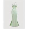 image:imageFloerns Womens Satin Bow Cocktail Maxi Dress Cowl Neck Ruffle Trim Wedding Guest DressesGreen