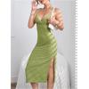 image:imageFloerns Womens Wrap V Neck Cami Dress Sleeveless Tie Shoulder Split Bodycon Midi DressesLime Green