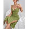 image:imageFloerns Womens Wrap V Neck Cami Dress Sleeveless Tie Shoulder Split Bodycon Midi DressesLime Green