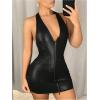 image:imageFloerns Womens Y2k Leather Mini Dress Sleeveless Halter Neck Zipper Club Bodycon DressBlack