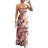 image:imageFloerns Womens Floral Sleeveless Cami Maxi Dress Elegant Criss Cross Draped Cocktail DressesPink Multi