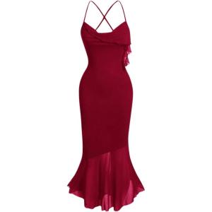 image:imageFloerns Womens Elegant Criss Cross Cocktail Maxi Dress Fishtail Wedding Guest DressesBurgundy