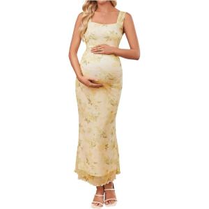 image:imageFloerns Womens Floral Maternity Dress Bodycon Fishtail Long Pregnancy Tank DressesYellow Floral