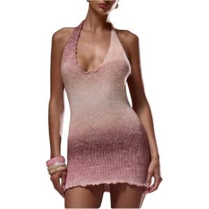 image:imageFloerns Womens Ombre Print Sweater Dress Sleeveless Halter Neck Bodycon Mini DressesDusty Pink