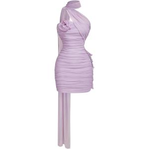 image:imageFloerns Womens One Shoulder Mini Dress 3D Floral Bodycon Wedding Guest Dresses with ScarfPurple