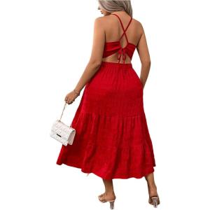 image:imageFloerns Womens Plus Size Summer Halter Midi Dress Tie Backless Party Wedding Guest DressesRed