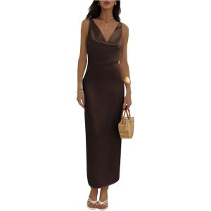 image:imageFloerns Womens Satin Cowl Neck Maxi Dress Backless Evening Silk Wedding Guest DressesBrown