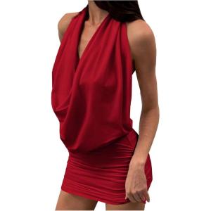 image:imageFloerns Womens Sleeveless Halter Dress Draped Cowl Neck Party Bodycon Mini DressesBurgundy