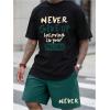 image:imageFloerns Mens 2 Piece Outfit Slogan Graphic Letter Tees Short Sleeve T Shirts and Elastic Waist Shorts SetBlack Green