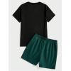 image:imageFloerns Mens 2 Piece Outfit Slogan Graphic Letter Tees Short Sleeve T Shirts and Elastic Waist Shorts SetBlack Green