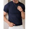 image:imageFloerns Mens Ribbed Knit T Shirt Short Sleeve Crew Neck Casual Slim Fit Tee TopDark Blue