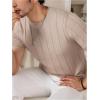 image:imageFloerns Mens Ribbed Knit T Shirt Short Sleeve Crew Neck Casual Slim Fit Tee TopLight Khaki