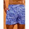 image:imageFloerns Mens Swim Trunk Floral Print Hawaiian Bathing Suit Beach Shorts with PocketBlue and White