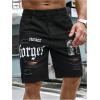 image:imageFloerns Mens Y2k Graphic Print Bermuda Jorts Grunge Distressed Denim Jean ShortsBlack
