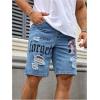 image:imageFloerns Mens Y2k Graphic Print Bermuda Jorts Grunge Distressed Denim Jean ShortsBlue