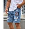 image:imageFloerns Mens Y2k Graphic Print Bermuda Jorts Grunge Distressed Denim Jean ShortsBlue