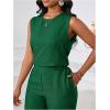 image:imageFloerns Womens 2 Piece Outfit Crew Neck Sleeveless Blouse and Dressy Pants SetDark Green
