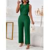 image:imageFloerns Womens 2 Piece Outfit Crew Neck Sleeveless Blouse and Dressy Pants SetDark Green
